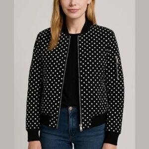 Michael Kors Black and White Polka Dot Bomber Jacket